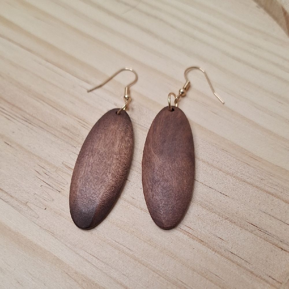 Elegant Brown Wooden Earrings Oval Shape Drop